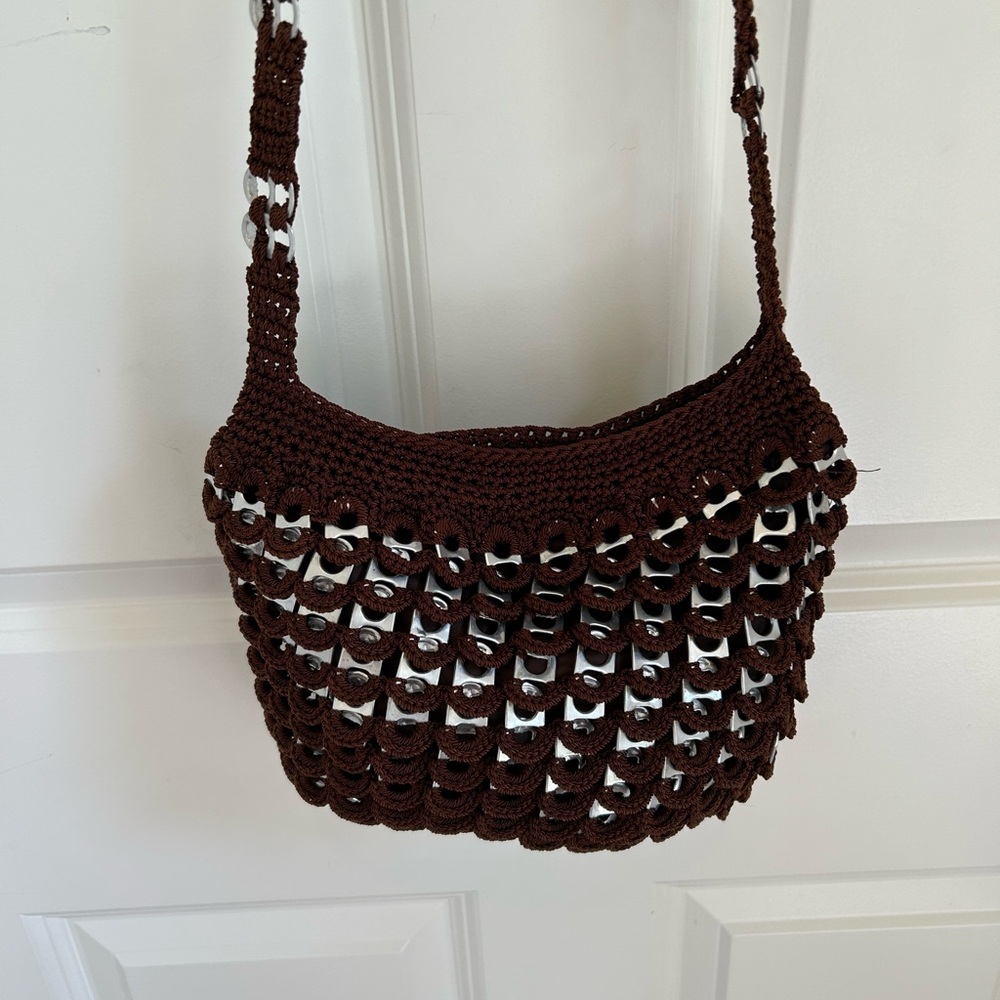 Handmade crochet purse with pop tabs-chocolate brown